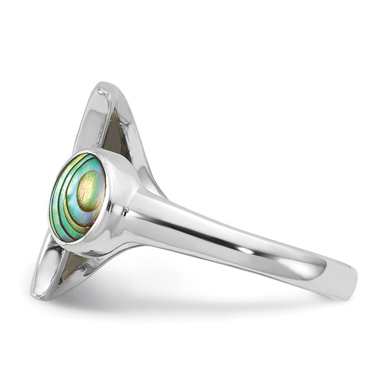 Sterling Silver Rhodium-plated Polished Abalone Whale Tail Size 6 Ring