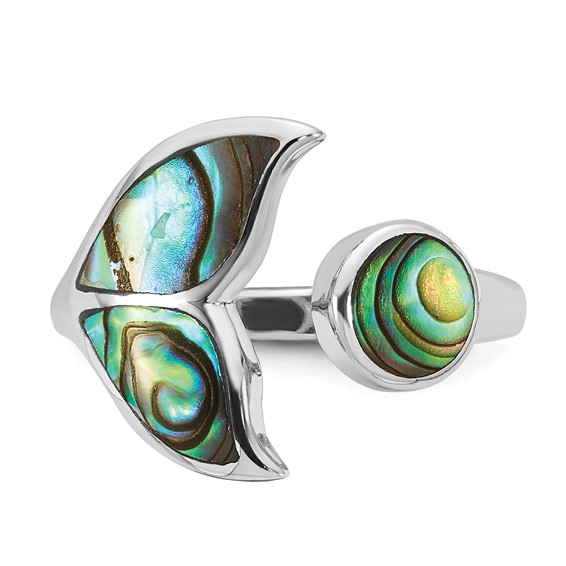 Sterling Silver Rhodium-plated Polished Abalone Whale Tail Size 6 Ring