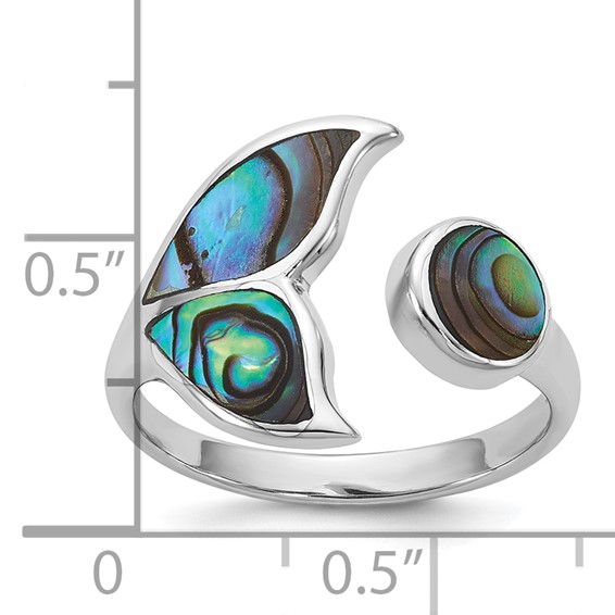 Sterling Silver Rhodium-plated Polished Abalone Whale Tail Size 6 Ring