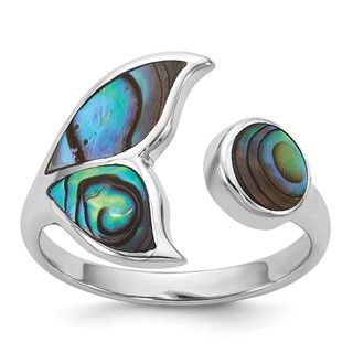 Sterling Silver Rhodium-plated Polished Abalone Whale Tail Size 6 Ring