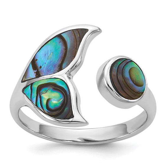 Sterling Silver Rhodium-plated Polished Abalone Whale Tail Size 6 Ring