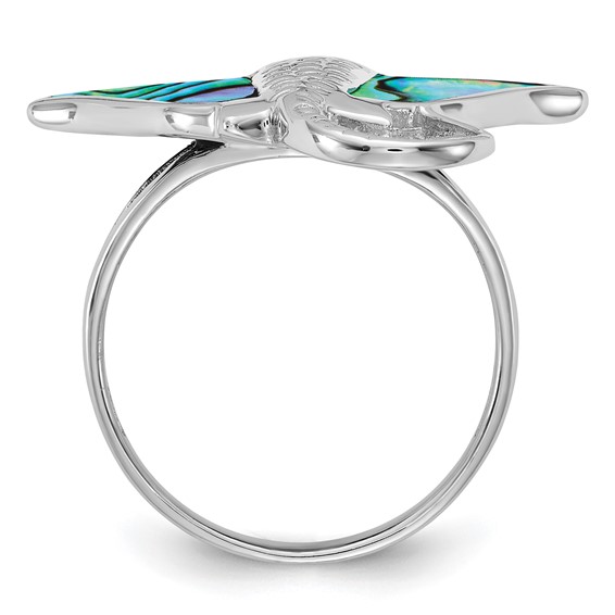 Sterling Silver Rhodium-plated Polished and Textured Abalone Stingray Size 6 Ring