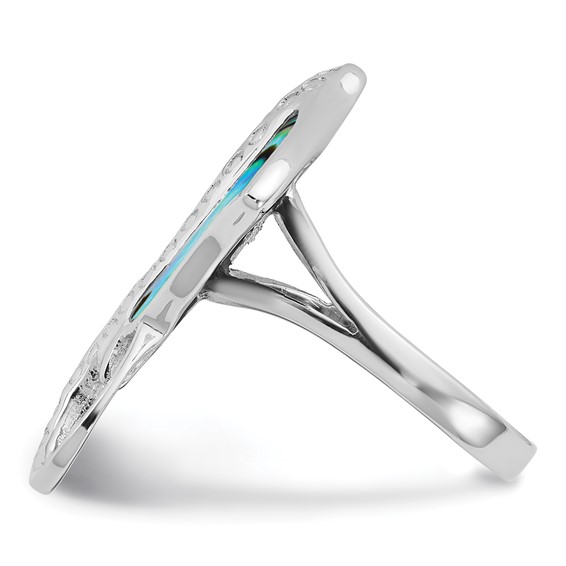 Sterling Silver Rhodium-plated Polished and Textured Abalone Stingray Size 6 Ring