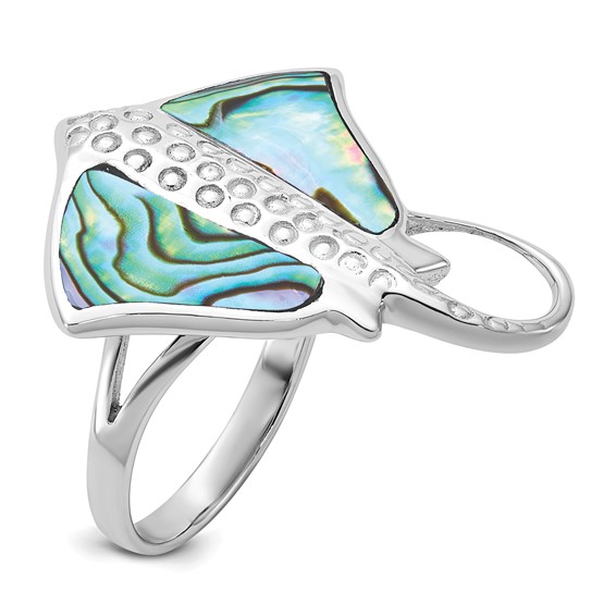 Sterling Silver Rhodium-plated Polished and Textured Abalone Stingray Size 6 Ring
