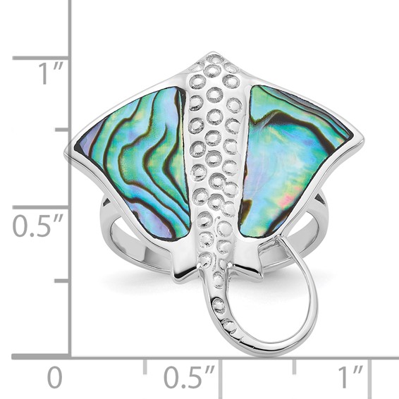 Sterling Silver Rhodium-plated Polished and Textured Abalone Stingray Size 6 Ring