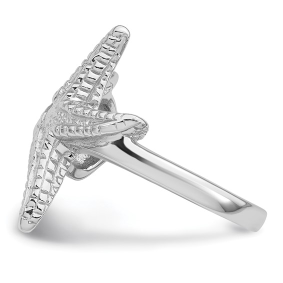 Sterling Silver Rhodium-plated Polished and Textured Sea Shell with Starfish Size 7 Ring