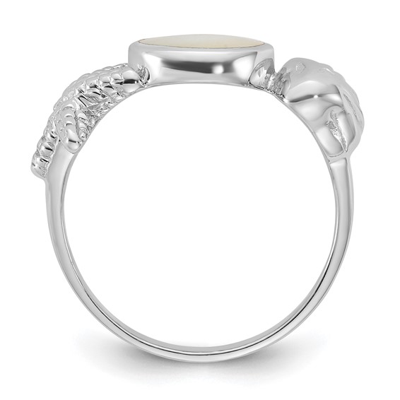 Sterling Silver Rhodium-plated Polished Oval Mother of Pearl and Sea Shell with Starfish Size 7 Ring