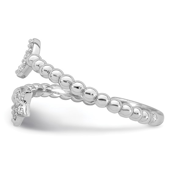 Sterling Silver Rhodium-plated Polished and Beaded Adjustable CZ Moon and Star Size 8 Ring