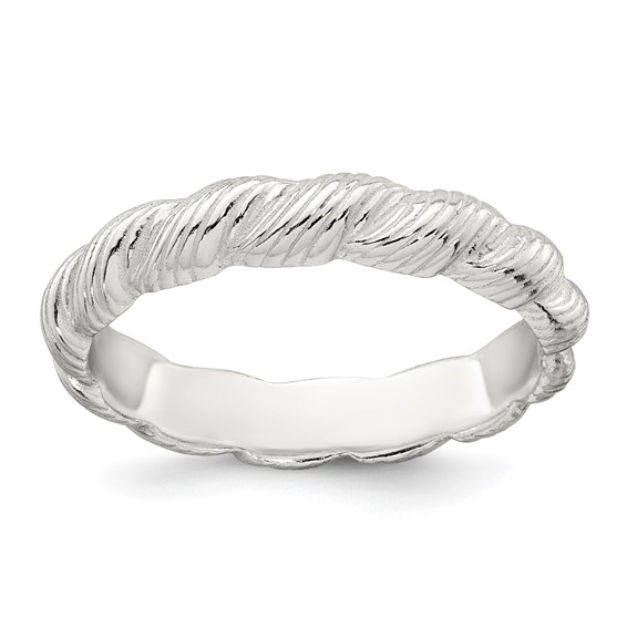 Sterling Silver Polished and Grooved Twisted Band Size 8 Ring