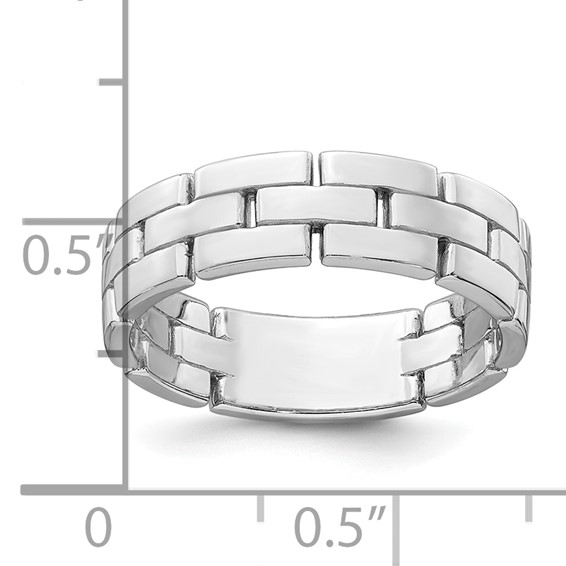 Sterling Silver Rhodium-plated Polished 5.8mm Brick Pattern Size 6 Ring