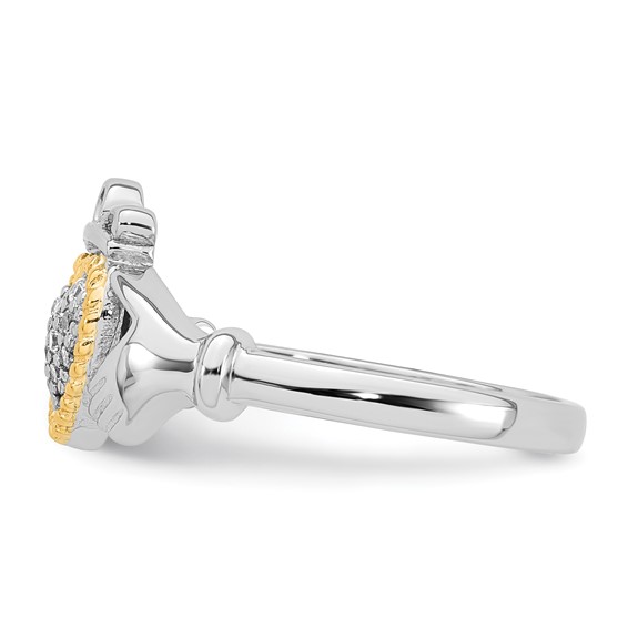 Sterling Silver Rhodium-plated with 14k Accent Polished CZ Size 8 Claddagh Ring
