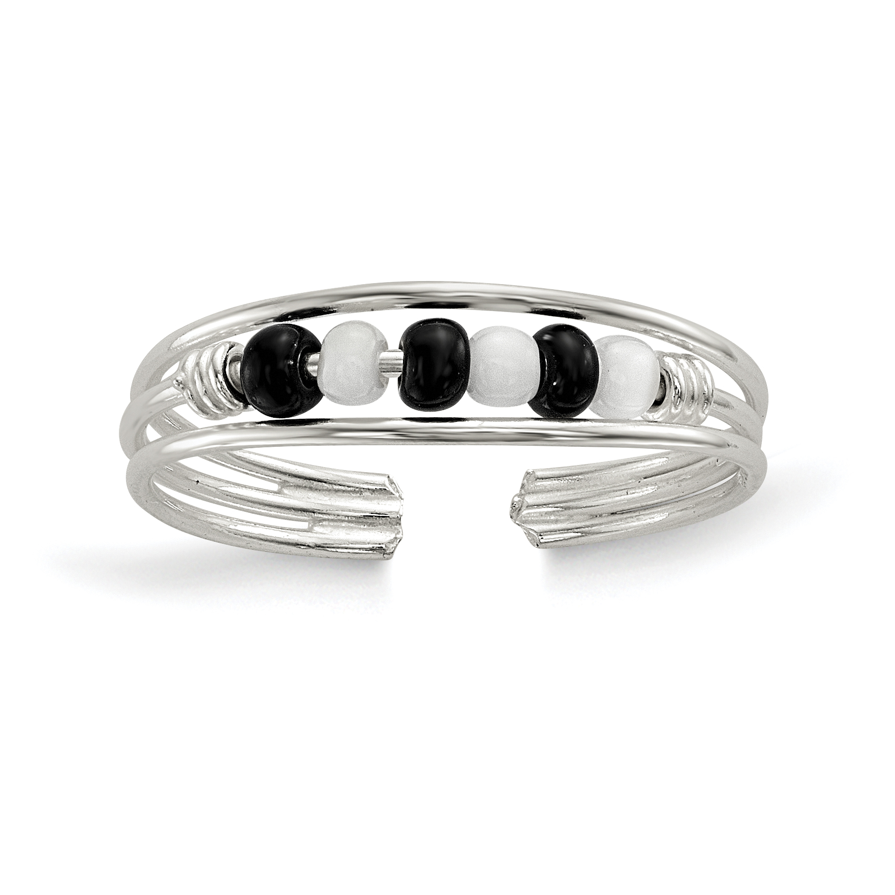 Sterling Silver Black & White Beaded Toe Ring (QR771)