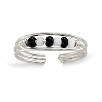 Sterling Silver Black & White Beaded Toe Ring view 1