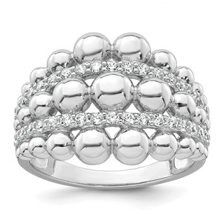 Sterling Silver Rhodium-plated Polished Graduated Beaded Fancy CZ Size 6 Ring