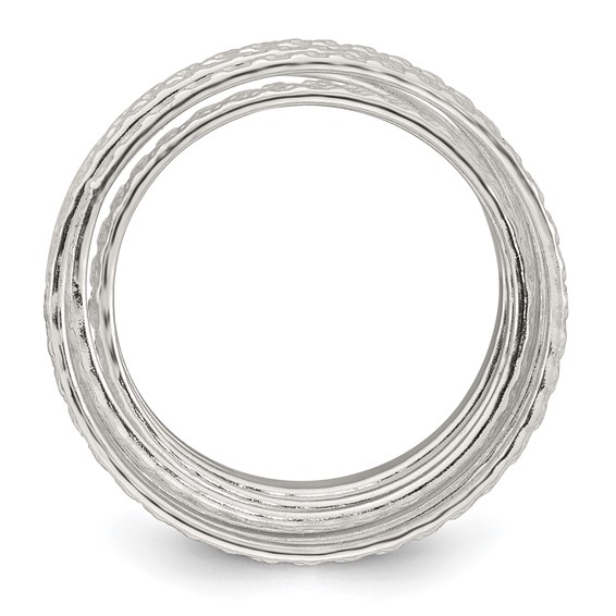 Sterling Silver Polished and Textured Wrapped Spring Size 8 Flexible Ring