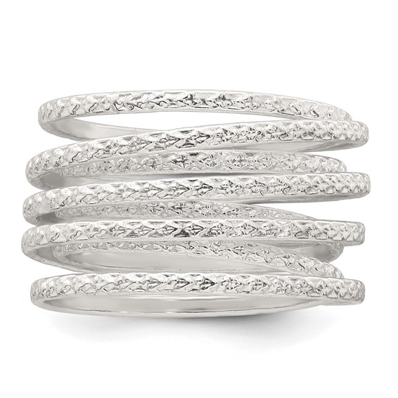 Sterling Silver Polished and Textured Wrapped Spring Size 8 Flexible Ring