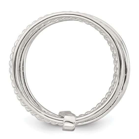 Sterling Silver Polished and Textured Twisted Multi-Band Size 6 Ring