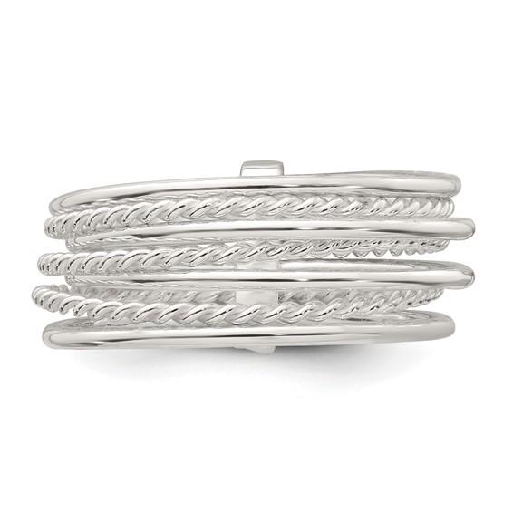 Sterling Silver Polished and Textured Twisted Multi-Band Size 6 Ring