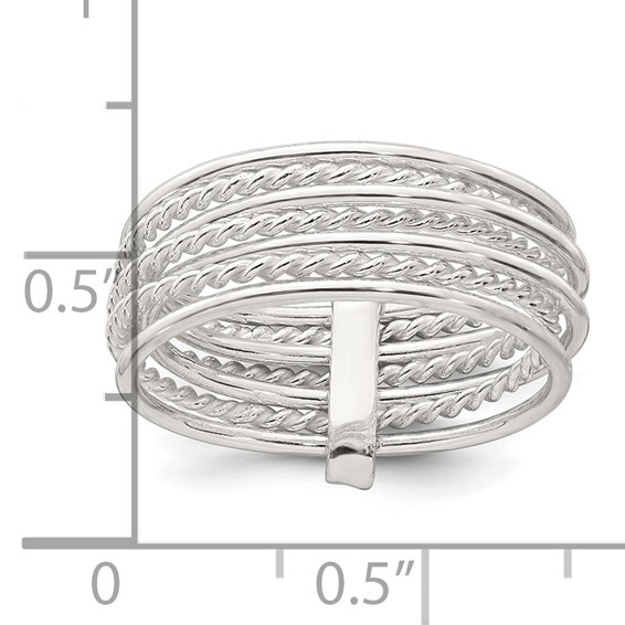 Sterling Silver Polished and Textured Twisted Multi-Band Size 6 Ring