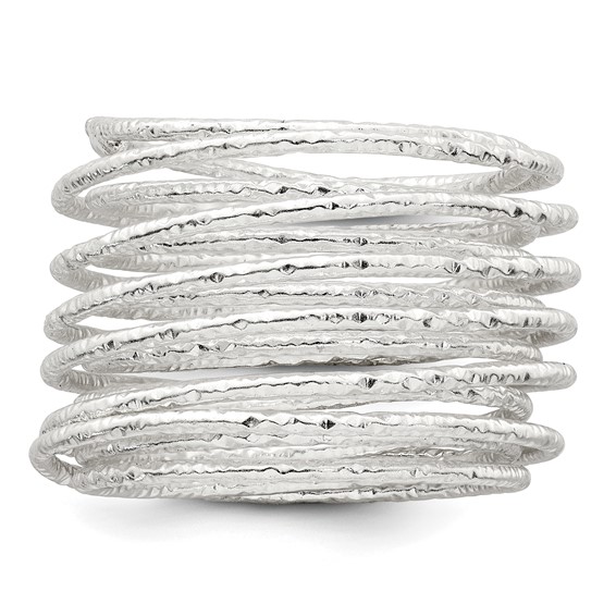 Sterling Silver Polished and Textured Wrapped Spring Size 7 Flexible Ring
