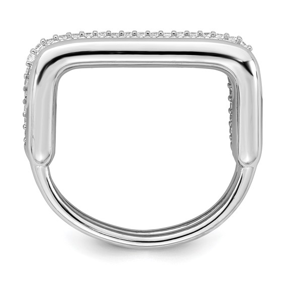 Sterling Silver Rhodium-plated Polished and Pave CZ Square Size 7 Two Ring Set