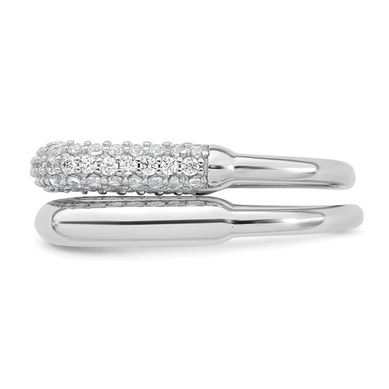 Sterling Silver Rhodium-plated Polished and Pave CZ Square Size 7 Two Ring Set