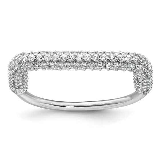 Sterling Silver Rhodium-plated Polished and Pave CZ Square Size 7 Two Ring Set