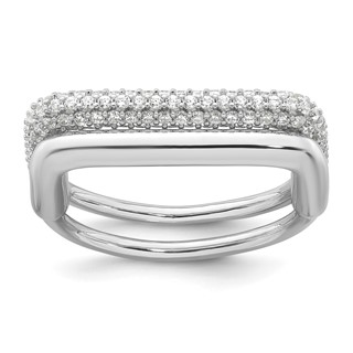 Sterling Silver Rhodium-plated Polished and Pave CZ Square Size 7 Two Ring Set