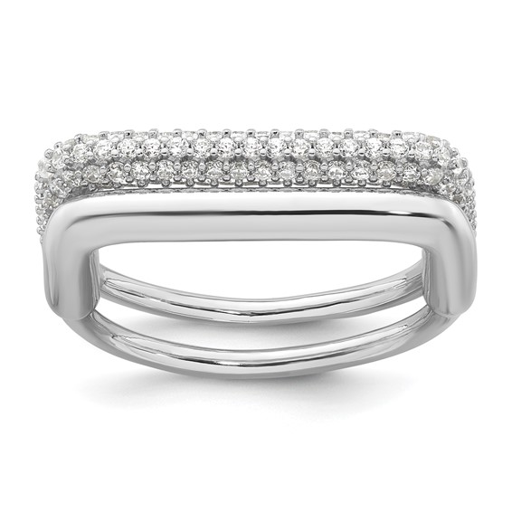 Sterling Silver Rhodium-plated Polished and Pave CZ Square Size 7 Two Ring Set