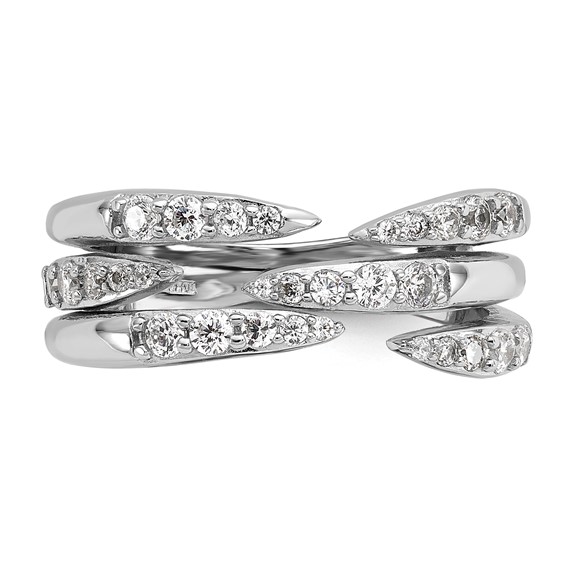 Sterling Silver Rhodium-plated CZ Polished Multi-Row Size 8 Ring