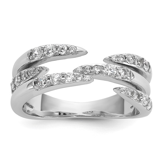 Sterling Silver Rhodium-plated CZ Polished Multi-Row Size 8 Ring