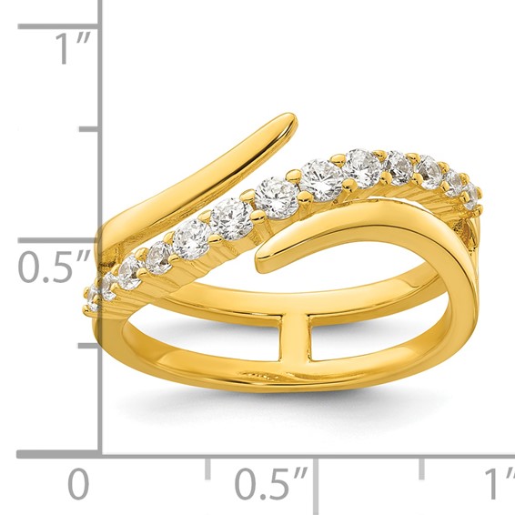 Sterling Silver Gold-tone Polished Fancy CZ Size 7 Bypass Ring