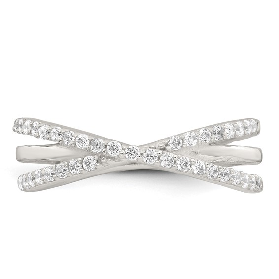 Sterling Silver Polished White CZ Fancy Crossed Size 7 Ring