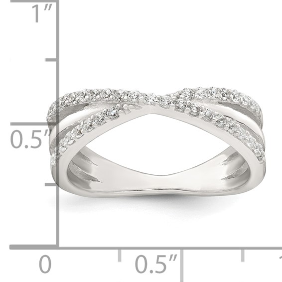 Sterling Silver Polished White CZ Fancy Crossed Size 7 Ring
