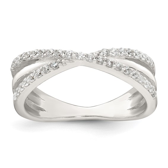 Sterling Silver Polished White CZ Fancy Crossed Size 7 Ring