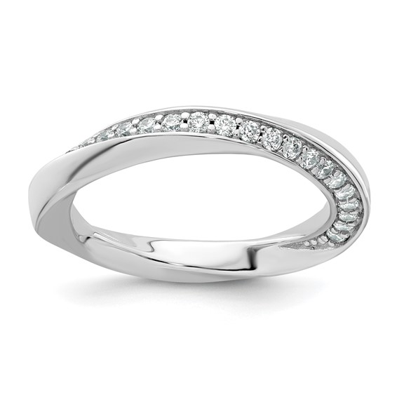 Sterling Silver Rhodium-plated Polished and Twisted CZ 3.1mm Band Size 6 Ring