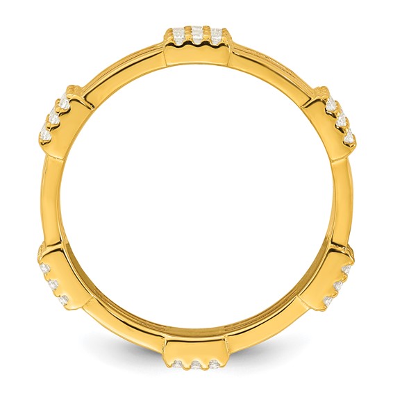 Sterling Silver Gold-tone Polished CZ 3-Row Size 7 Eternity Band Ring