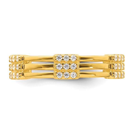 Sterling Silver Gold-tone Polished CZ 3-Row Size 7 Eternity Band Ring