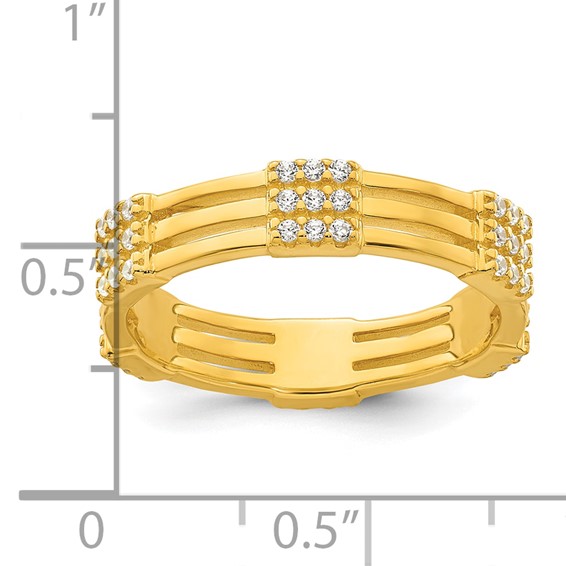 Sterling Silver Gold-tone Polished CZ 3-Row Size 7 Eternity Band Ring