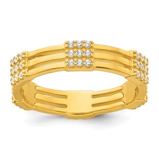 Sterling Silver Gold-tone Polished CZ 3-Row Size 7 Eternity Band Ring