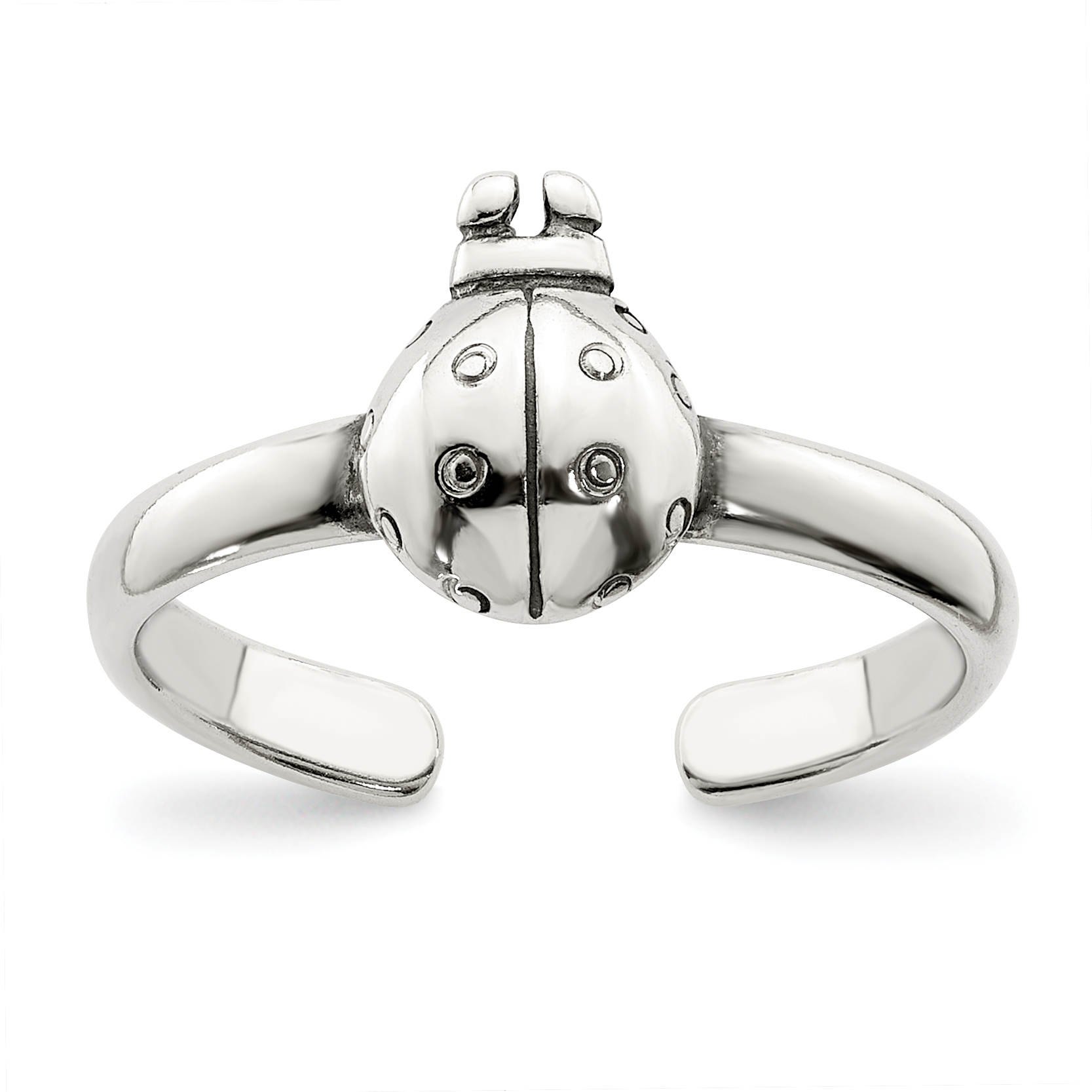 Sterling Silver Antiqued Ladybug Toe Ring (QR773)
