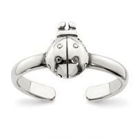 Sterling Silver Antiqued Ladybug Toe Ring view 1
