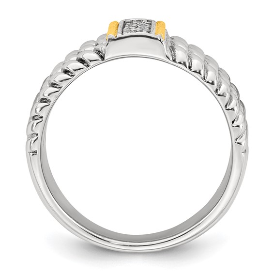 Sterling Silver with 14k Accent Antiqued Polished CZ Triple Twisted Ring