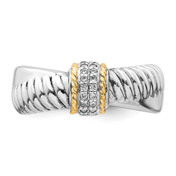 Sterling Silver Rhodium-plated with 14k Accent Polished CZ Twisted Ring