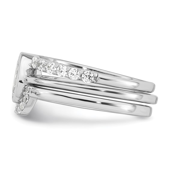Sterling Silver Rhodium-plated Polished Pear Shape White CZ Ring with 2 Fitted CZ Bands Size 7 Three Ring Set