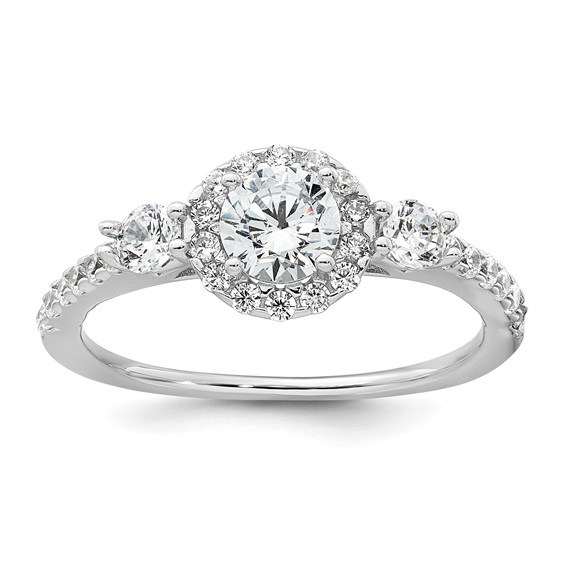 Sterling Silver Rhodium-plated Polished CZ 3-Stone Halo Size 6 Engagement Ring and Wedding Band Set