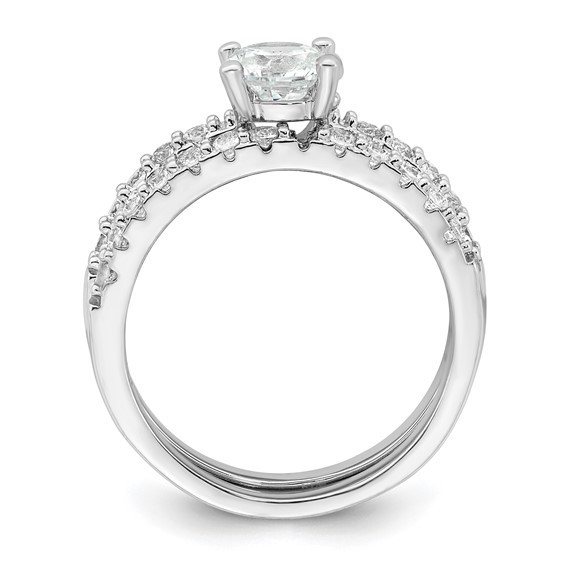 Sterling Silver Rhodium-plated Polished CZ Solitaire Size 7 Engagement Ring and Wedding Band Set
