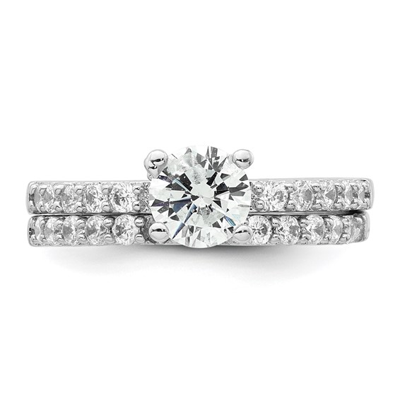 Sterling Silver Rhodium-plated Polished CZ Solitaire Size 7 Engagement Ring and Wedding Band Set