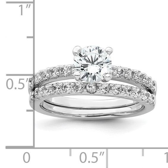 Sterling Silver Rhodium-plated Polished CZ Solitaire Size 7 Engagement Ring and Wedding Band Set