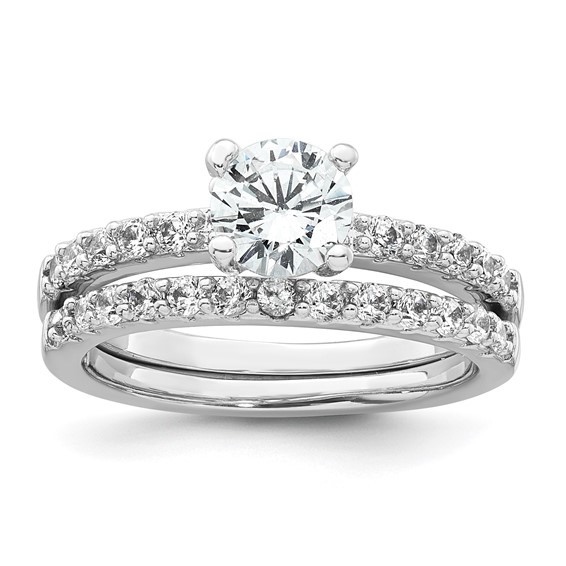 Sterling Silver Rhodium-plated Polished CZ Solitaire Size 7 Engagement Ring and Wedding Band Set
